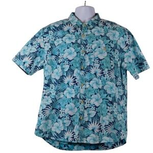 Sunrise Kingdom Mens Blue-Green Tropical‎ Short Sleeve Button Up XL